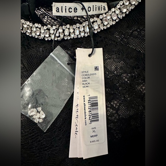 Alice & Olivia BNWT VANITA EMBELLISHED Neck Black Lace Crop Top, XL, $465! - Picture 6 of 7